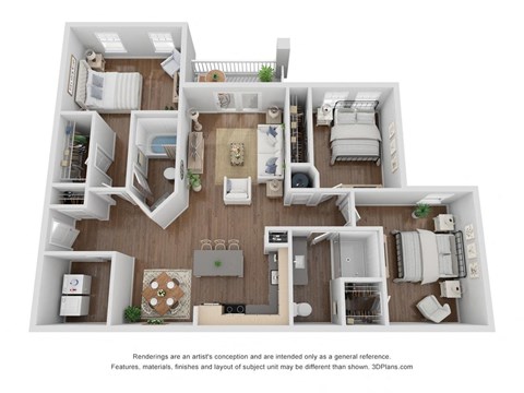 Floor plan for 3 beds, 2 baths, 1335 sqft